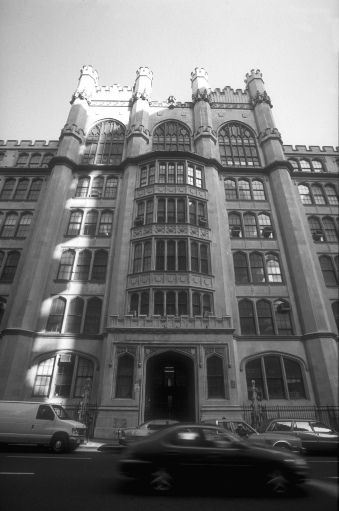 A black and white photo of Hunter College.