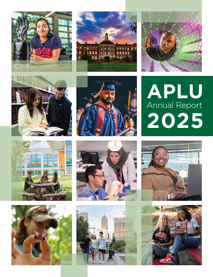APLU annual Report cover with images of research, education, and engagement