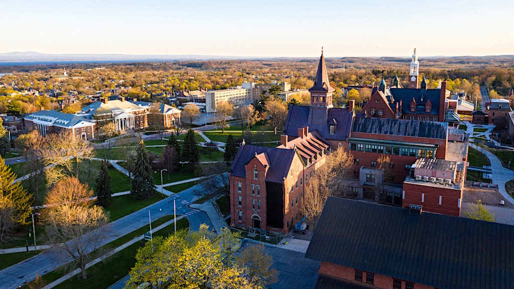An aerial photo of University of Vermont's campus.